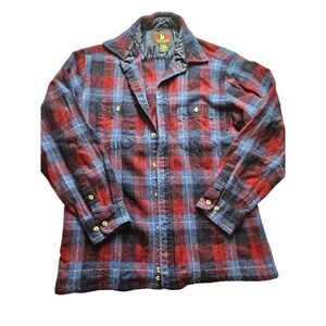 Vintage High Sierra Mervyns Red Blue Plaid Wool Blend Flannel Shirt Mens Large